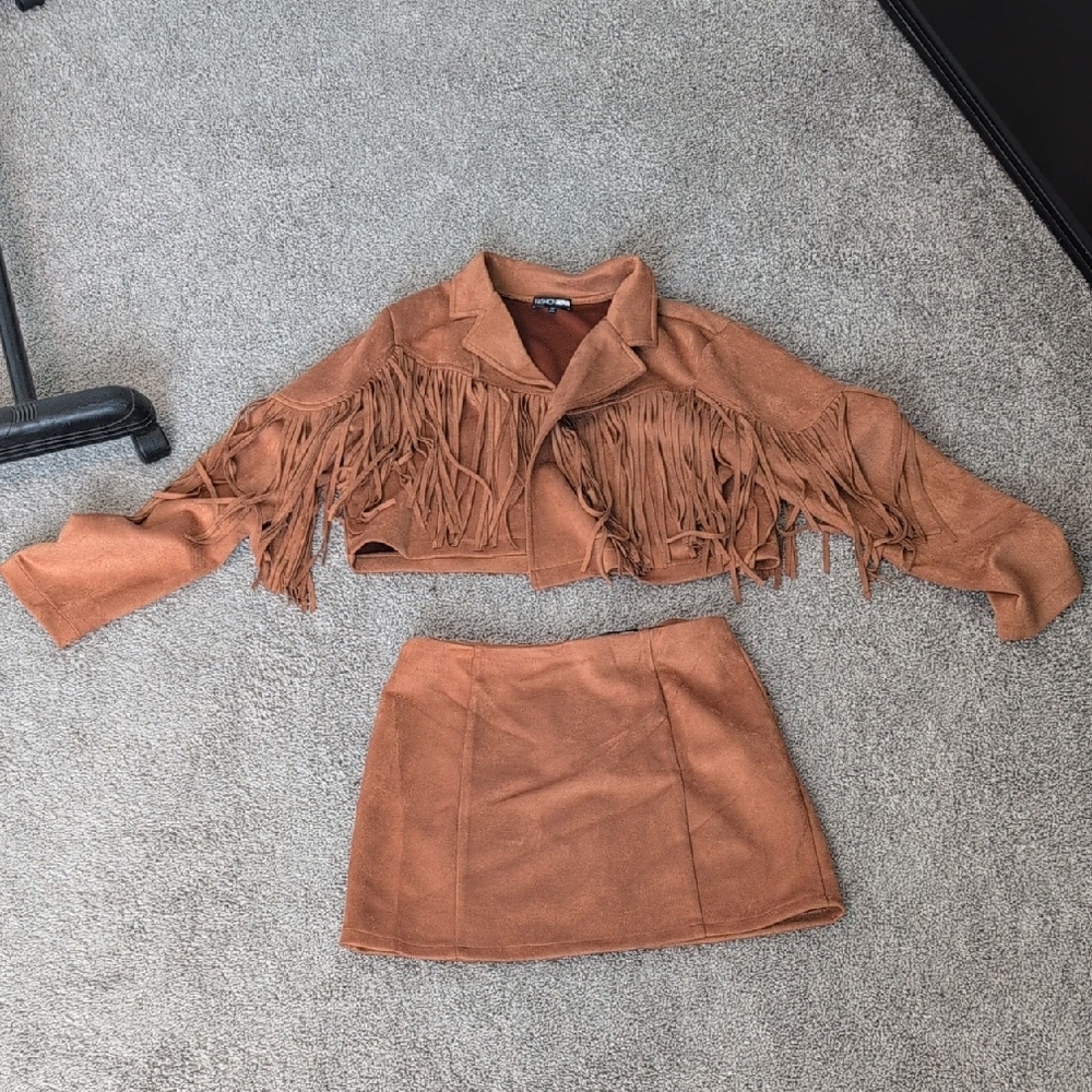 Fashion Nova Tan Blazer with Fringe Details